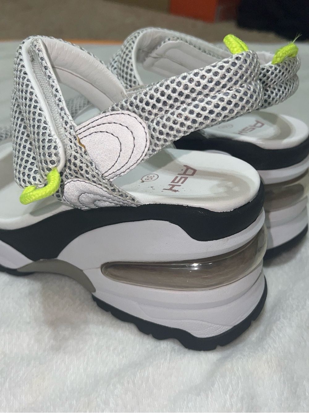ASH Doxa White & Gray Mesh Sport Sandals with Neon Accents - Picture 3 of 3